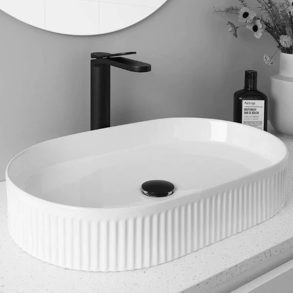 ADP Pill Fluted Above Counter Basin - Matte White