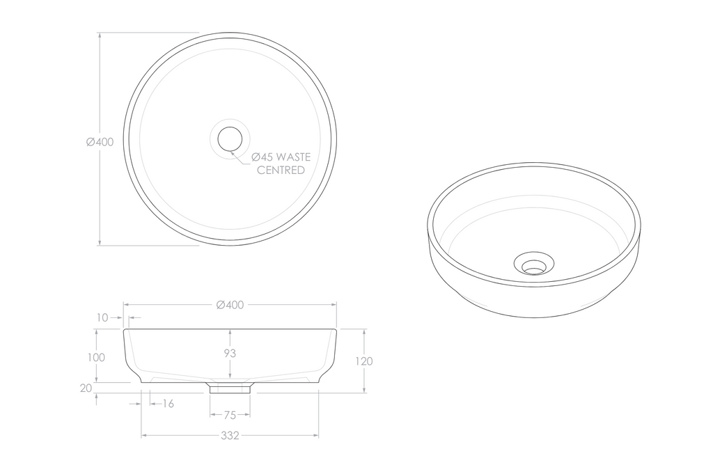 ADP Monroe Above Counter Basin - Gloss White