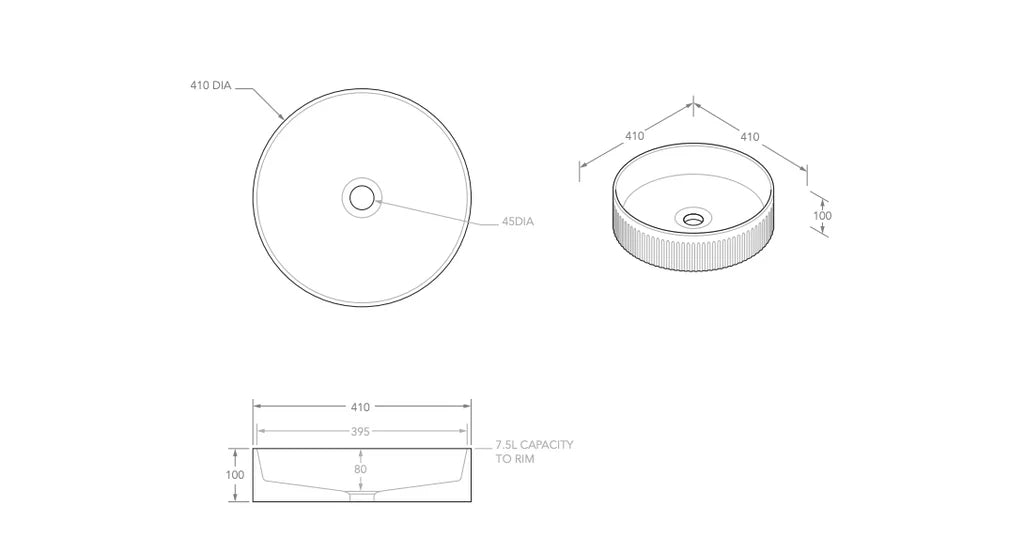 ADP Round Fluted Above Counter Basin - Matte White