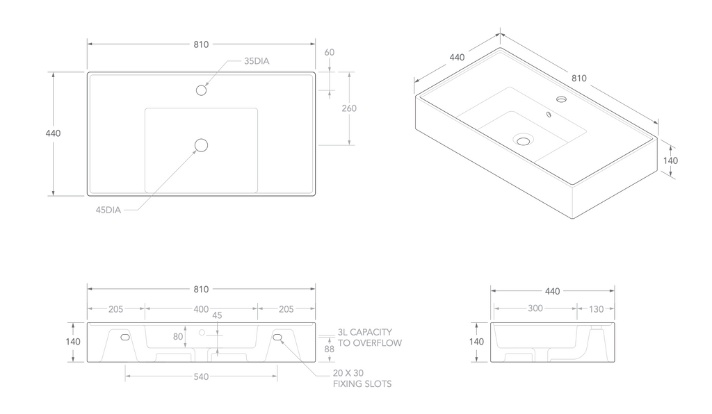 ADP Teorema Wall Hand Basin 800mm - Gloss White