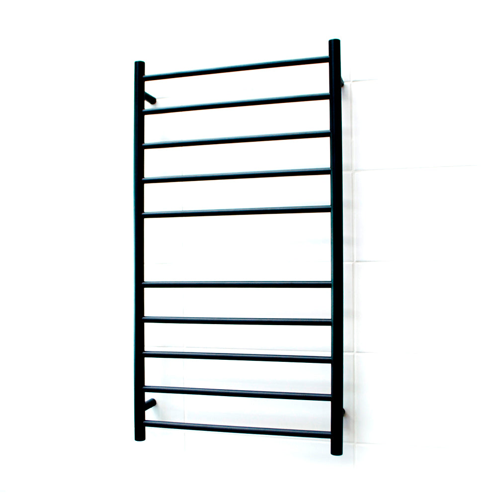 Radiant Heating Round Bars 240V Heated Towel Rails Matte Black 600 x 1100