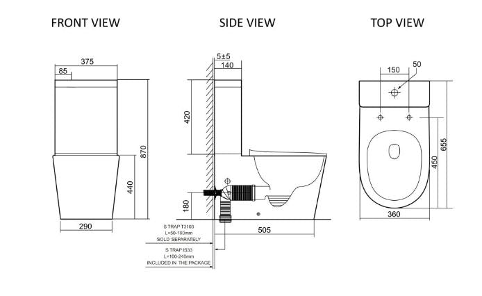 Lafeme Catania Standard Bidet Seat with Vega Rimless Toilet - Gloss White