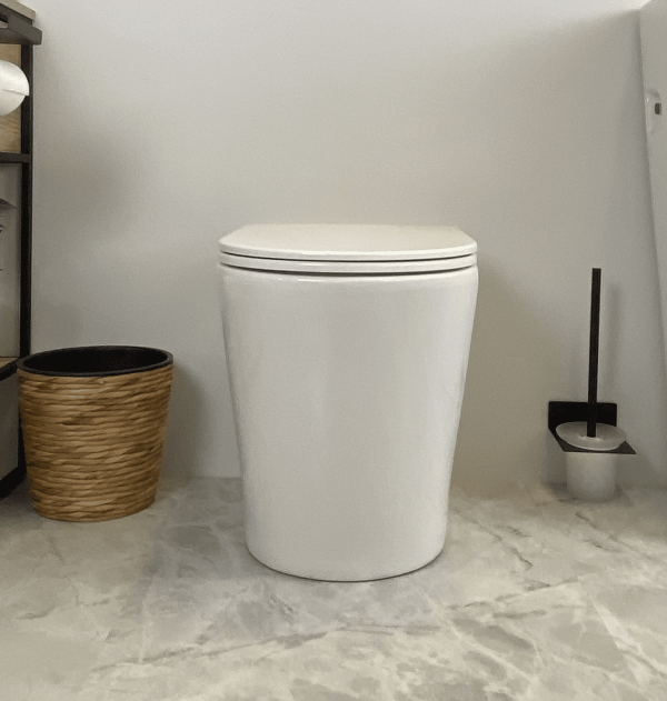 Berlino Wall Faced Toilet Rimless Suite Gloss White R&T with Flush Button