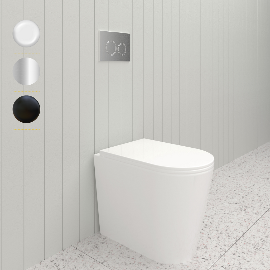 Berlino Wall Faced Toilet Rimless Suite Gloss White Sigma 8 with Flush Button