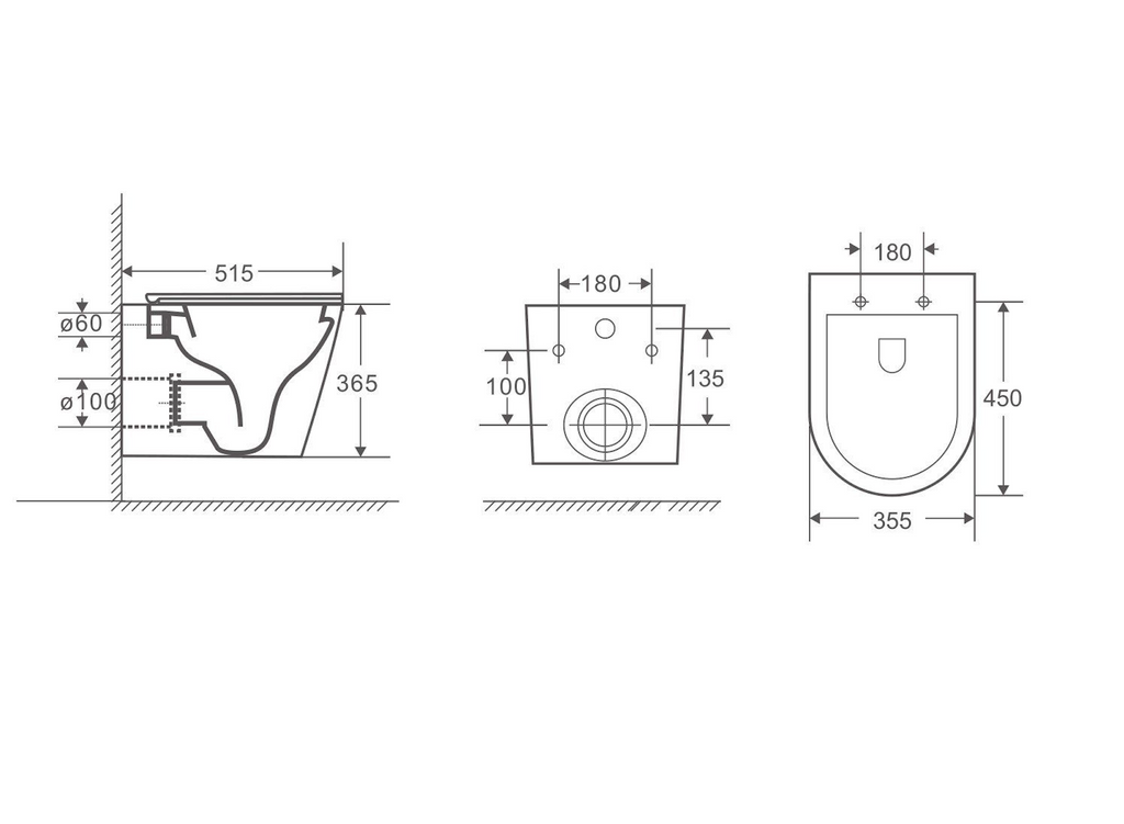 Berlino Wall Hung Toilet Rimless Gloss White R&T With Flush Button