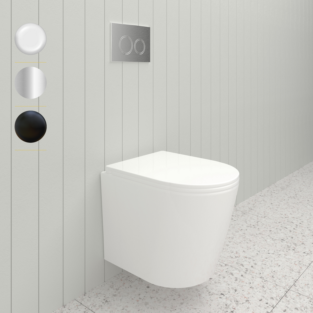 Berlino Wall Hung Toilet Rimless Gloss White R&T With Flush Button