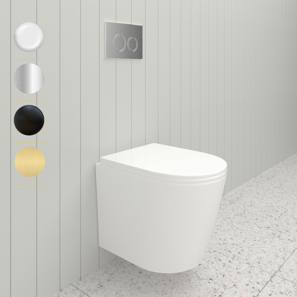 Berlino Wall Hung Toilet Rimless Gloss White Sigma 8 With Flush Button