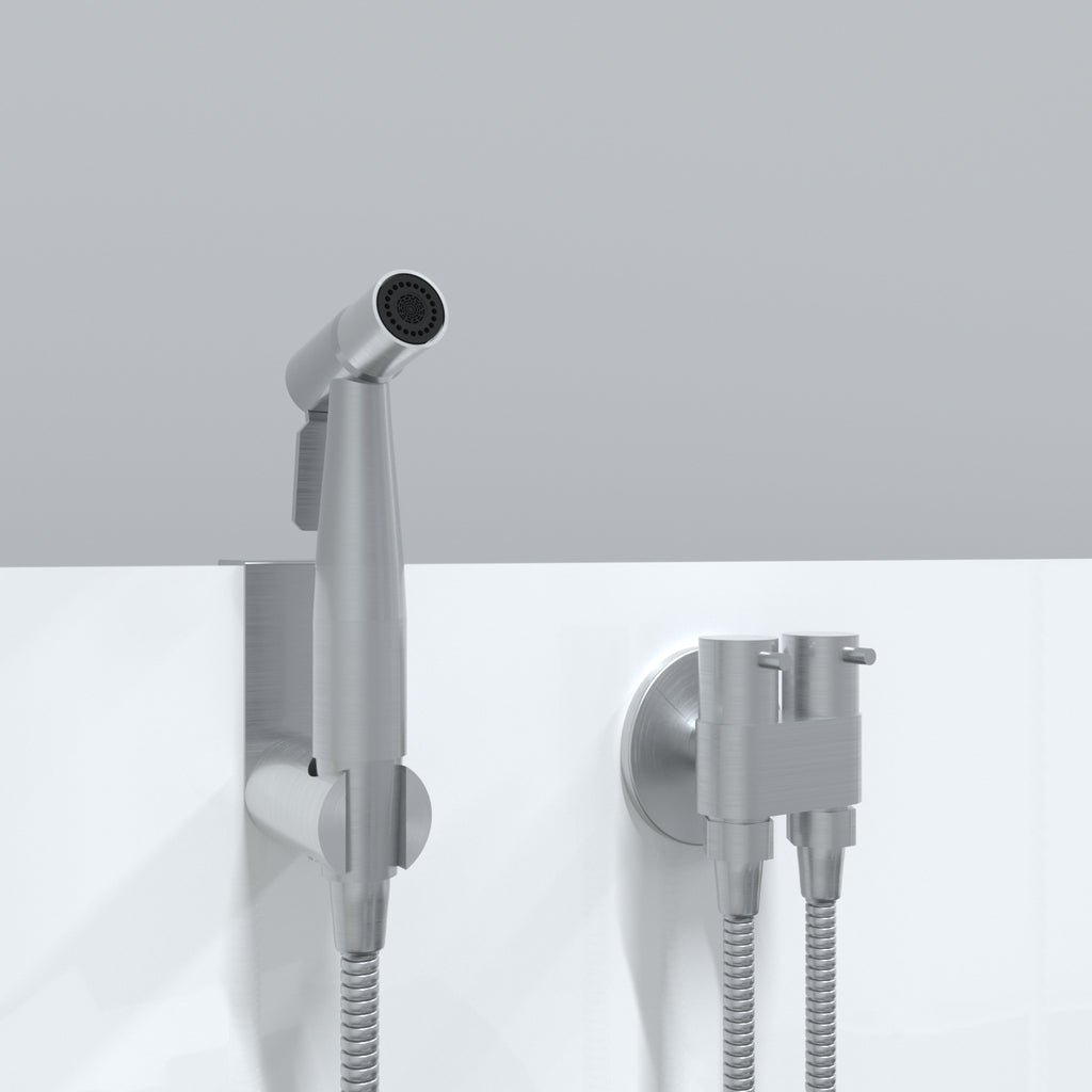 Premium Bidet Dual Mini Cistern Tap - Brushed Stainless