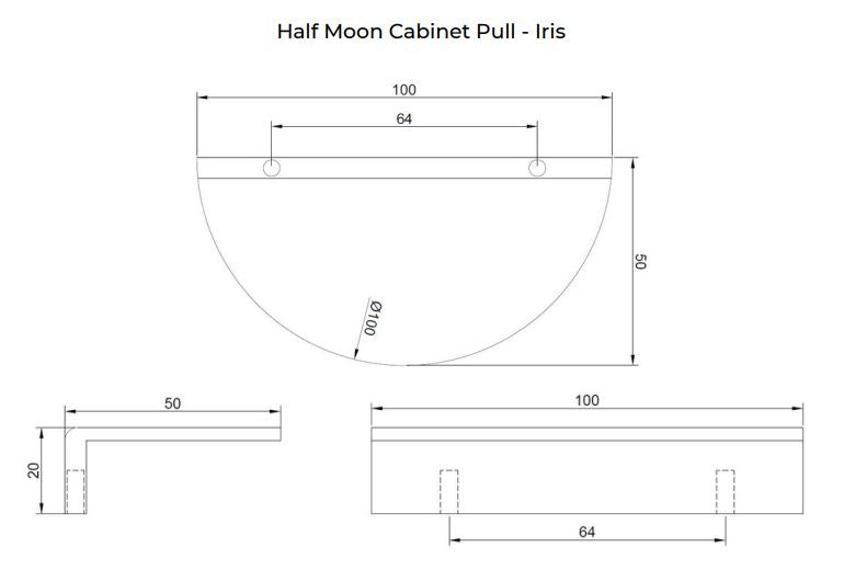 Manovella Half Moon Cabinet Pull - Iris - Aged Brass
