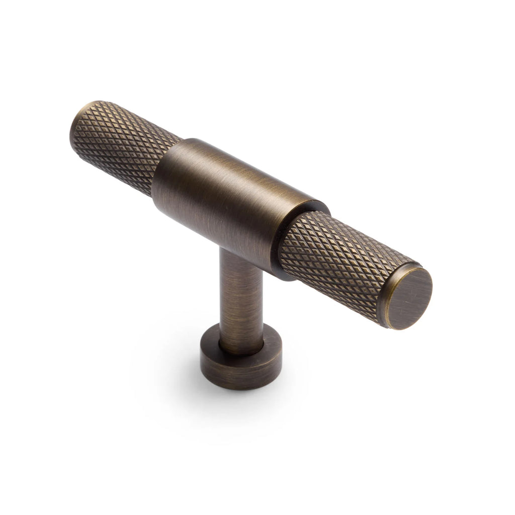Manovella Knurled Cabinet T-Bar Pull - Miranda - Aged Brass