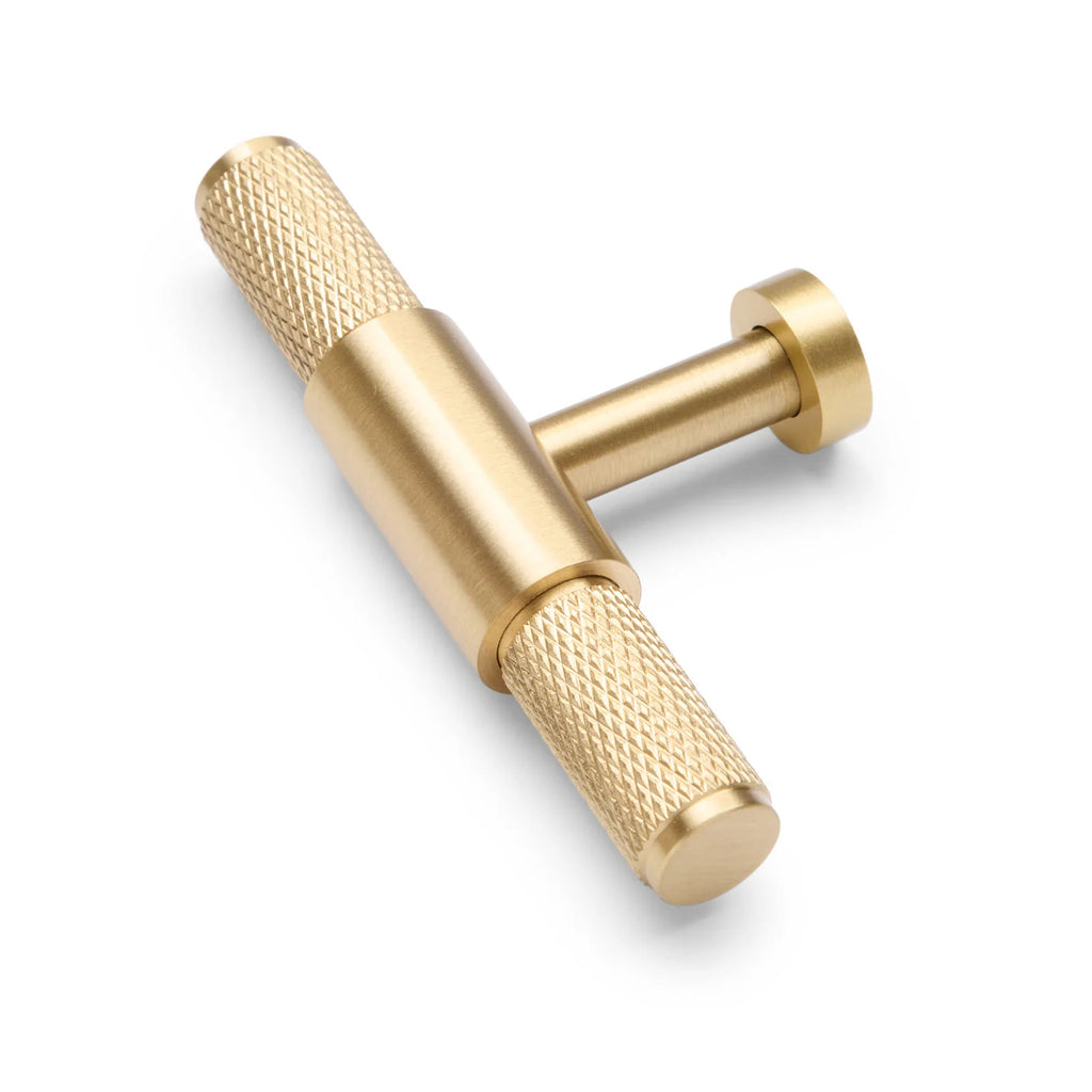 Manovella Knurled Cabinet T-Bar Pull - Miranda - Brushed Brass