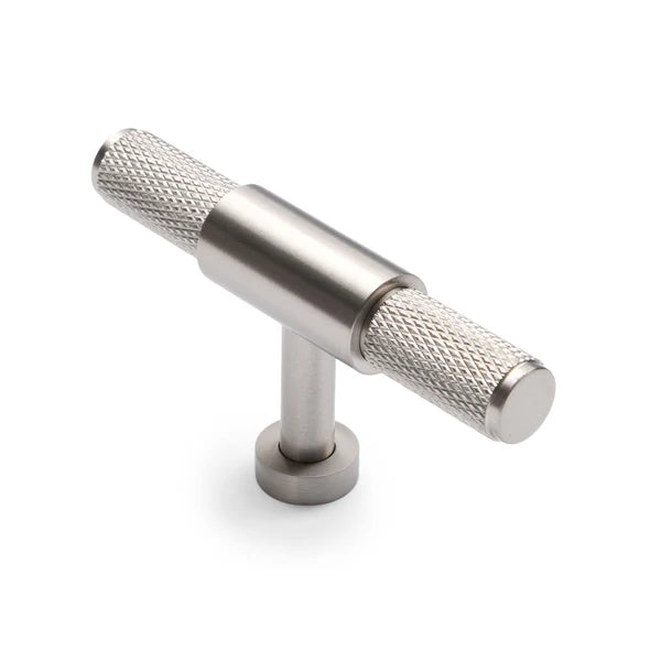 Manovella Knurled Cabinet T-Bar Pull - Miranda - Brushed Nickel