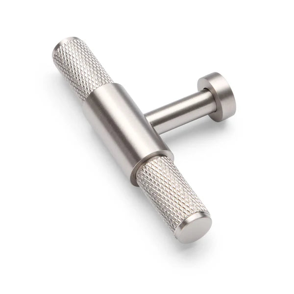 Manovella Knurled Cabinet T-Bar Pull - Miranda - Brushed Nickel