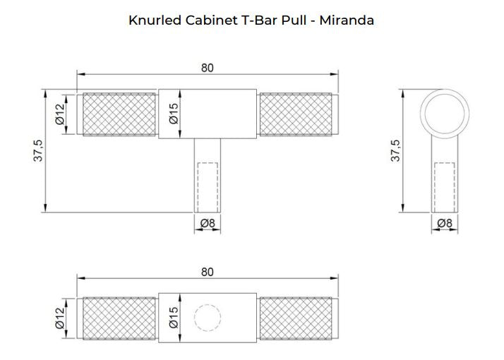 Manovella Knurled Cabinet T-Bar Pull - Miranda - White
