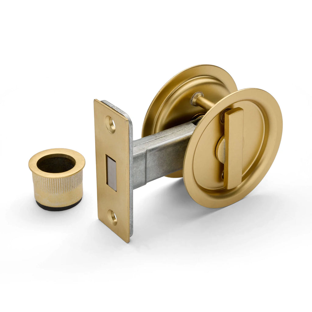 Manovella Round Sliding Cavity Privacy Lock - Satin Brass