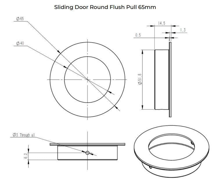 Manovella Sliding Door Round Flush Pull 65mm - Matte Black