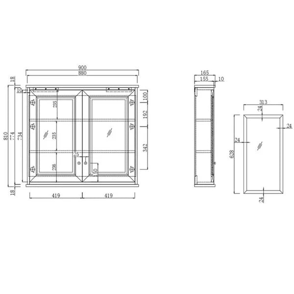 Turner Hastings Coventry 90 x 81 Mirror Shaving Cabinet - Satin White