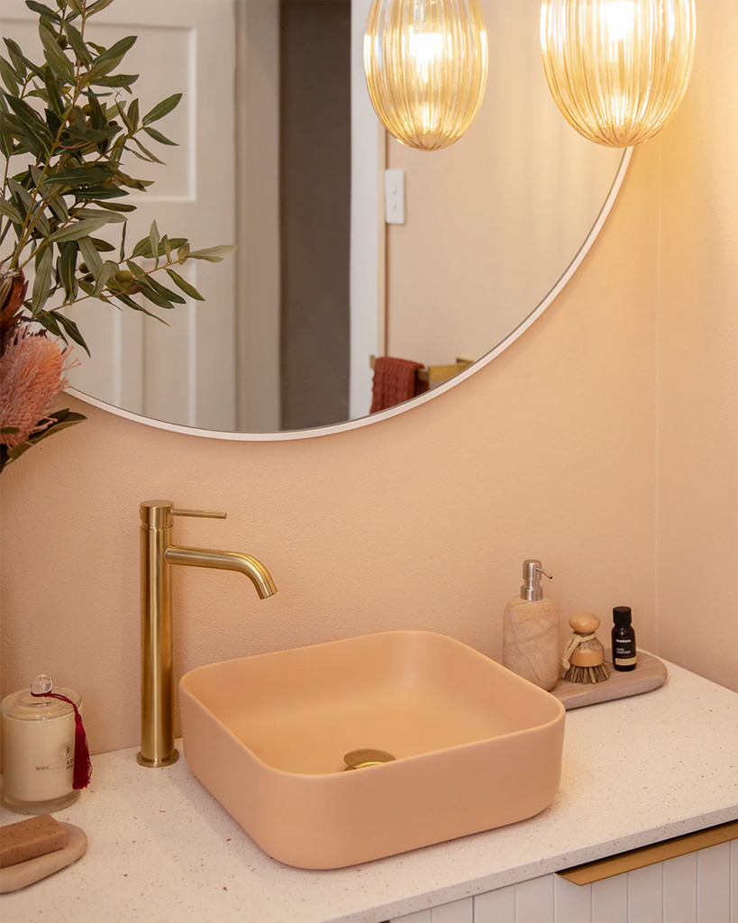 Nood Co Cube Basin Wall Hung - Pastel Peach