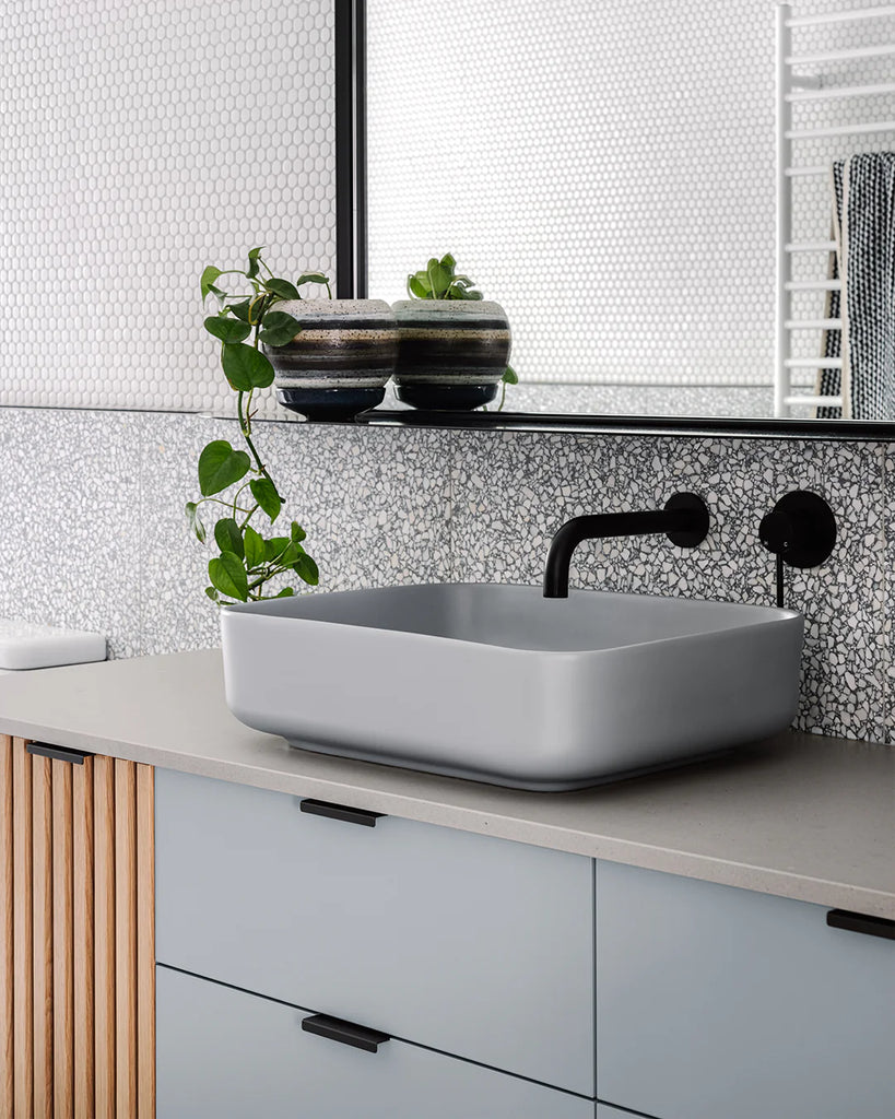 Nood Co Cube Basin Wall Hung - Sky Grey