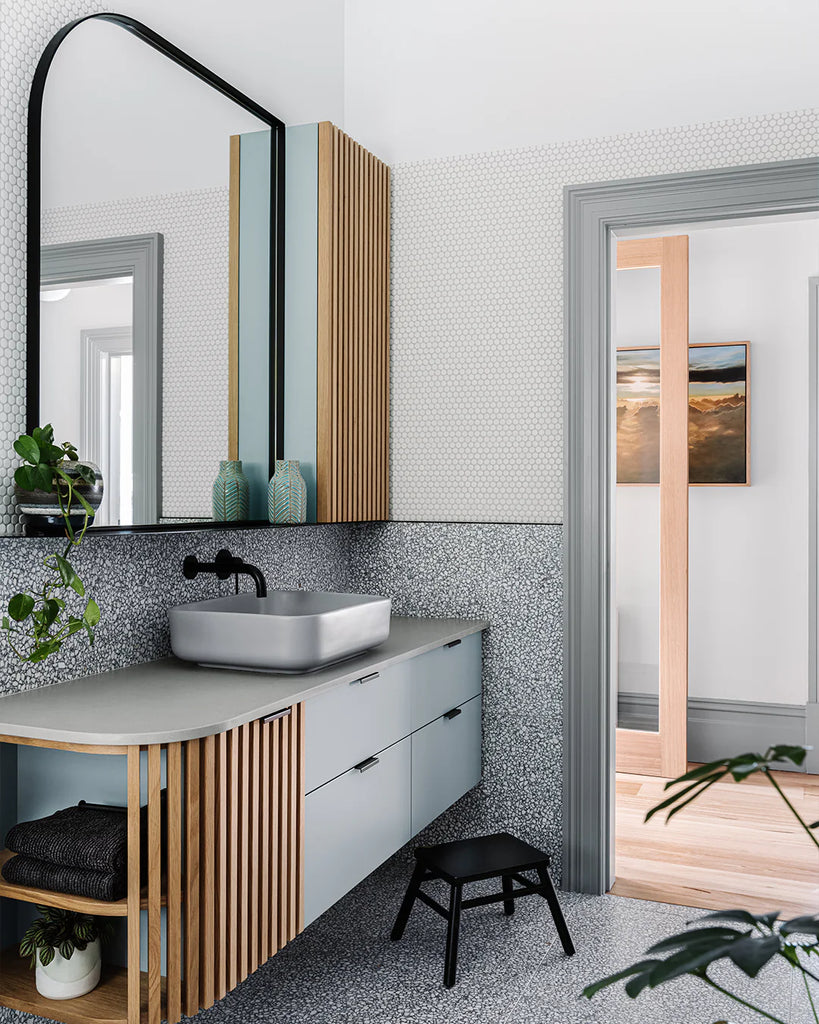 Nood Co Cube Basin Wall Hung - Sky Grey