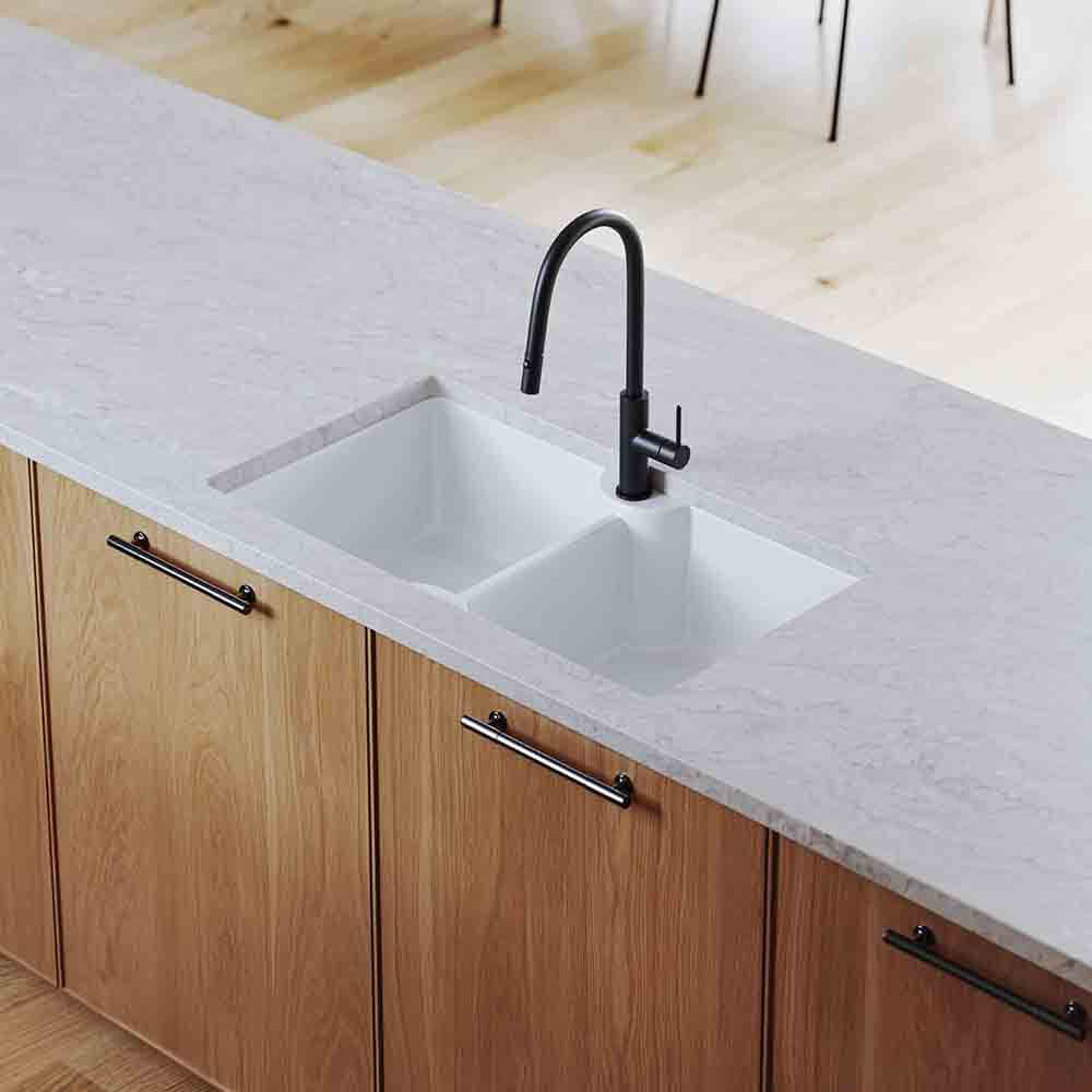 Turner Hastings 86 x 50 Inset / Undermount Fine Fireclay Sink - Double Bowl with Taphole - Gloss White