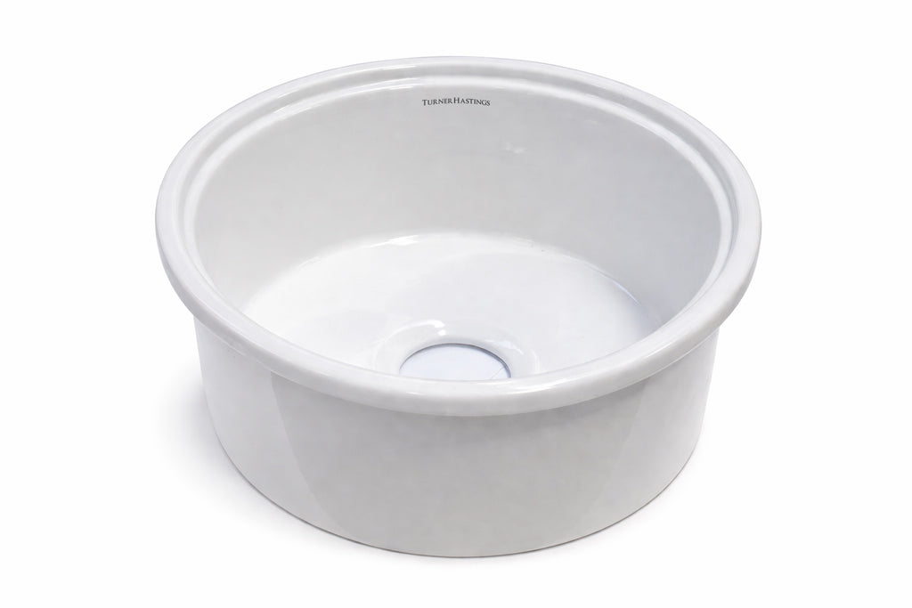 Turner Hastings Cuisine Round 47 Inset / Undermount Fireclay Sink - Gloss White