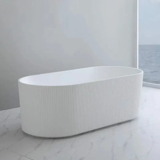 Ally Groove Oval Acrylic Freestanding Bathtub - Matte White