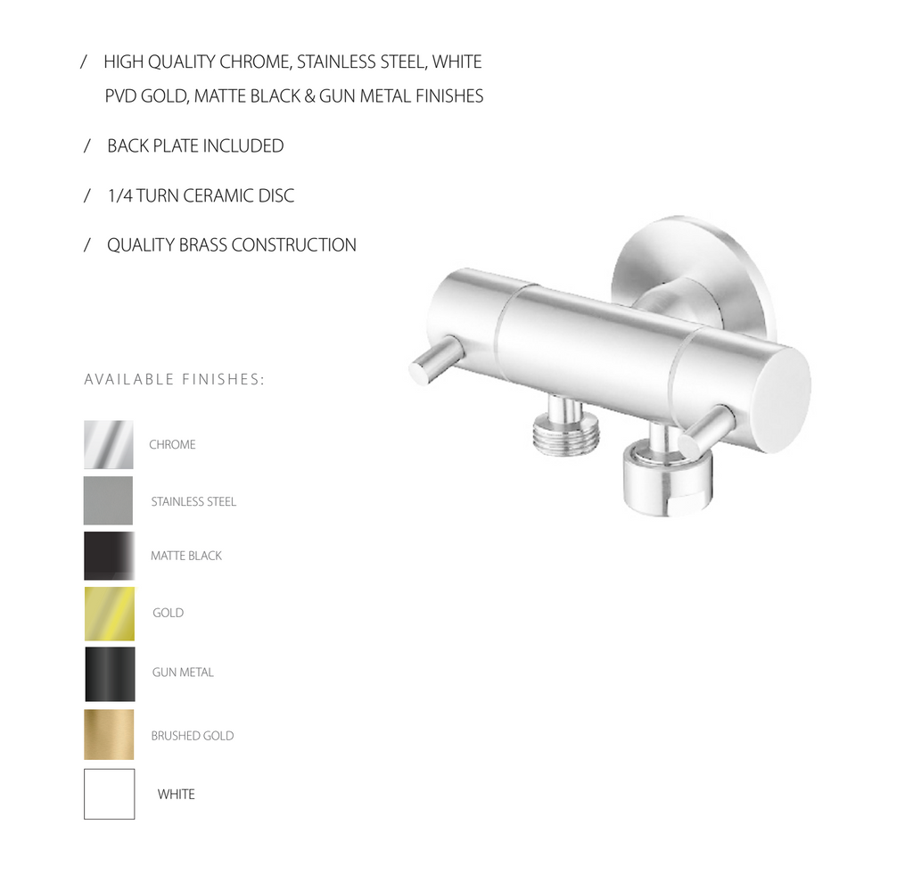 Dual Control Toilet Bidet Mini Cistern Cock - Brushed Gold