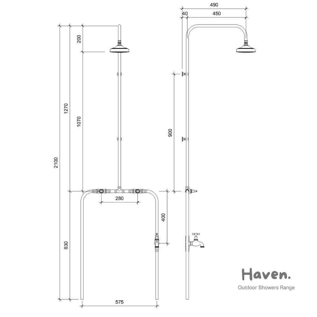 Haven 150mm Brass Copper Outdoor Shower Hot & Cold Water Foot Tap