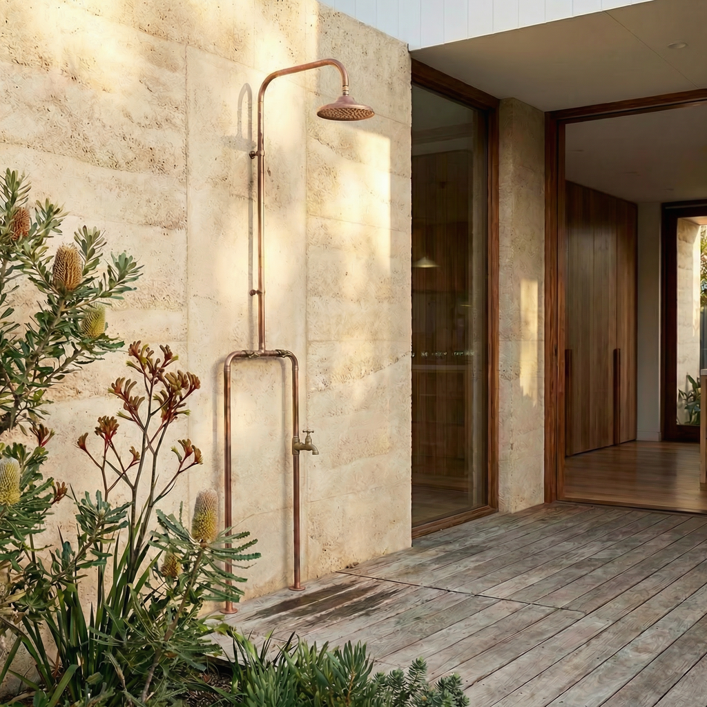 Haven Copper Outdoor Shower Hot & Cold Water Foot Tap