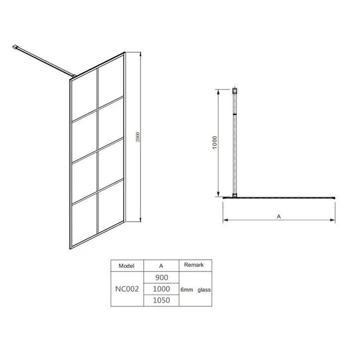 Covey Fixed Shower Screen Panel - Black