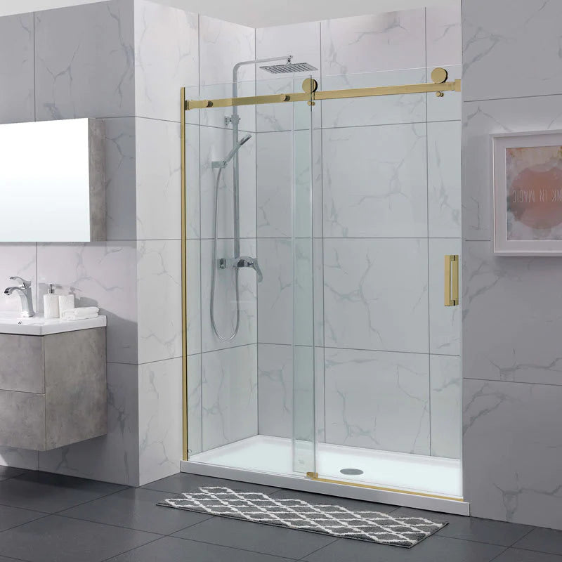 Covey Square Frameless Adjustable Wall to Wall Sliding Shower Screen - Brushed Gold