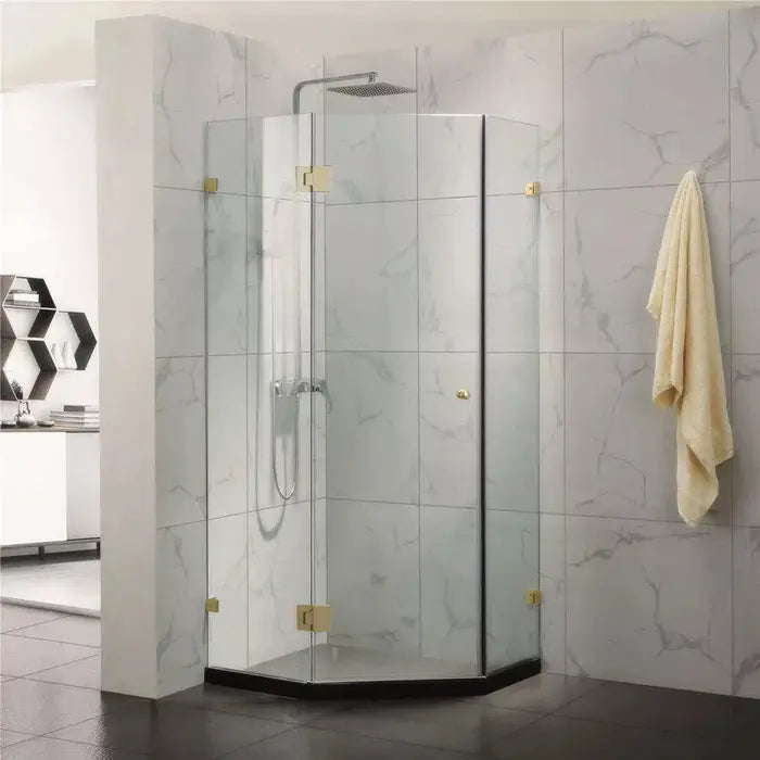 Covey Diamond Frameless Shower Screen - Brushed Gold