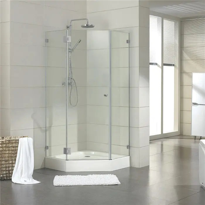 Covey Diamond Frameless Shower Screen - Brushed Nickel