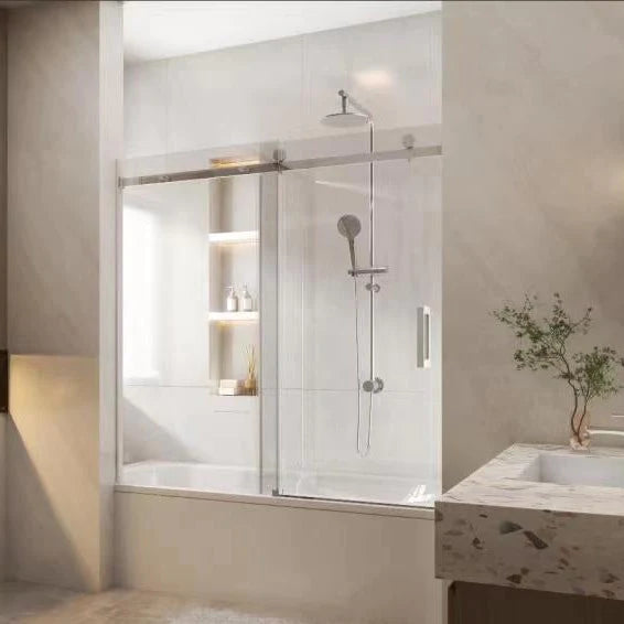 Covey Frameless Adjustable Over Bath Wall to Wall Sliding Shower Screen