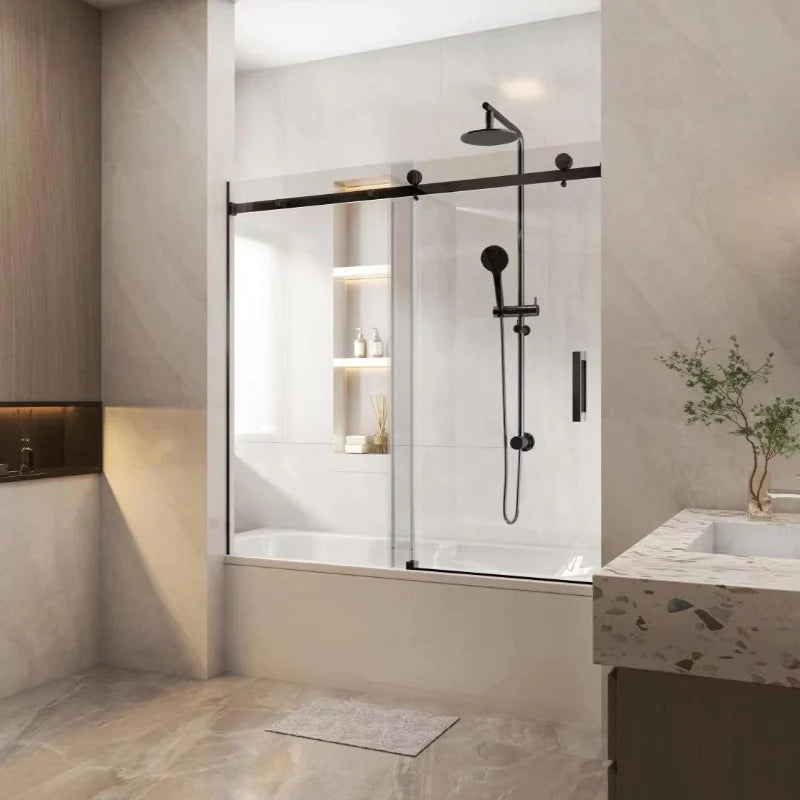 Covey Frameless Adjustable Over Bath Wall to Wall Sliding Shower Screen