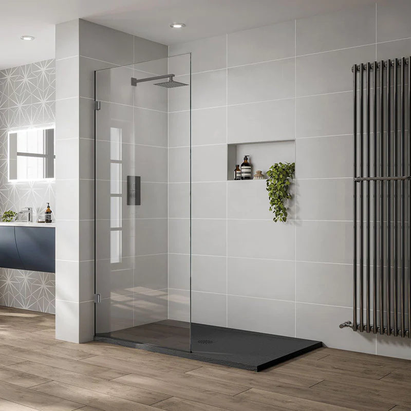 Covey Frameless Fixed Panel Shower Screen - Gunmetal Grey