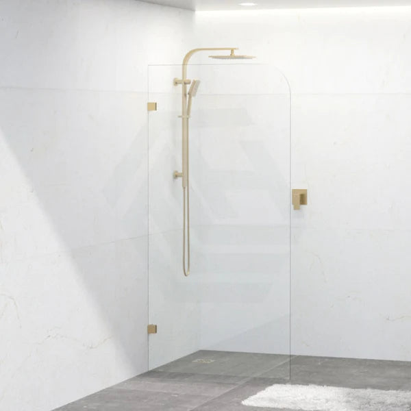 Covey Frameless Fixed Panel Shower Screen Curved Edge - Brushed Gold