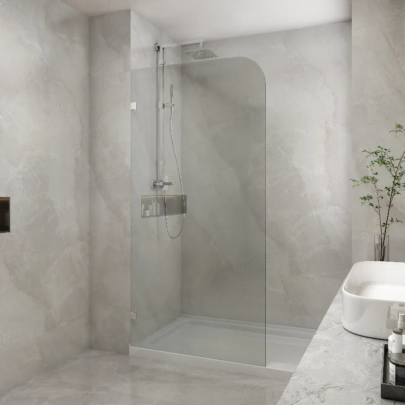 Covey Frameless Fixed Panel Shower Screen Curved Edge - Brushed Nickel