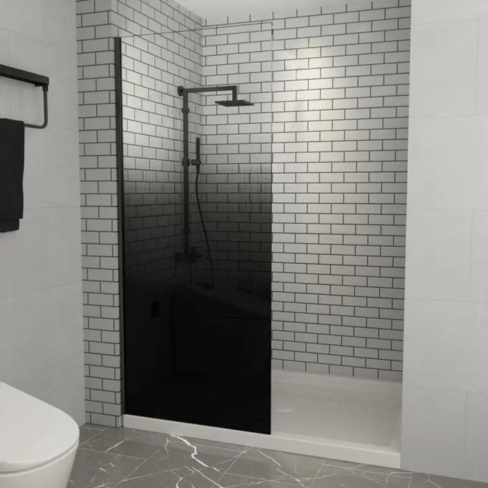 Covey Frameless Single Panel Fixed Shower Screen - Matte Black Gradient