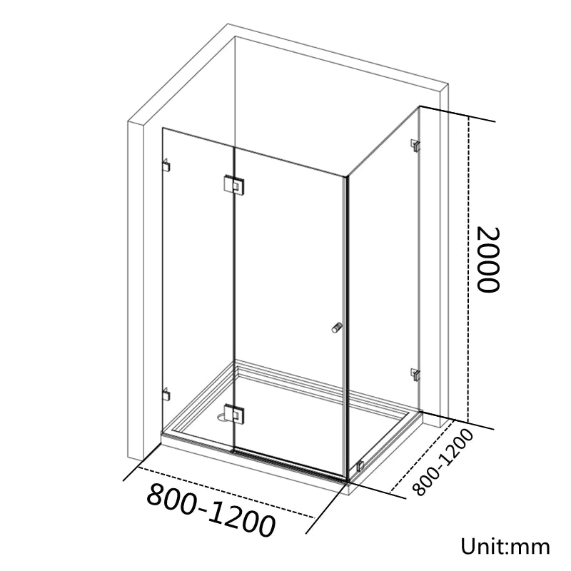 Covey Rectangular Frameless Corner Shower Screen - Gunmetal