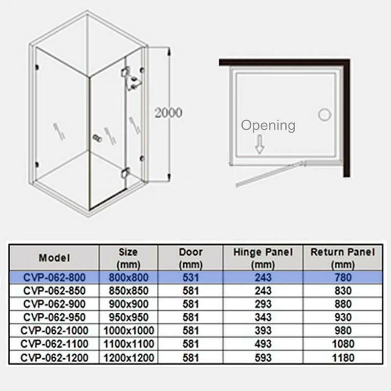 Covey Rectangular Frameless Corner Shower Screen - Matte Black