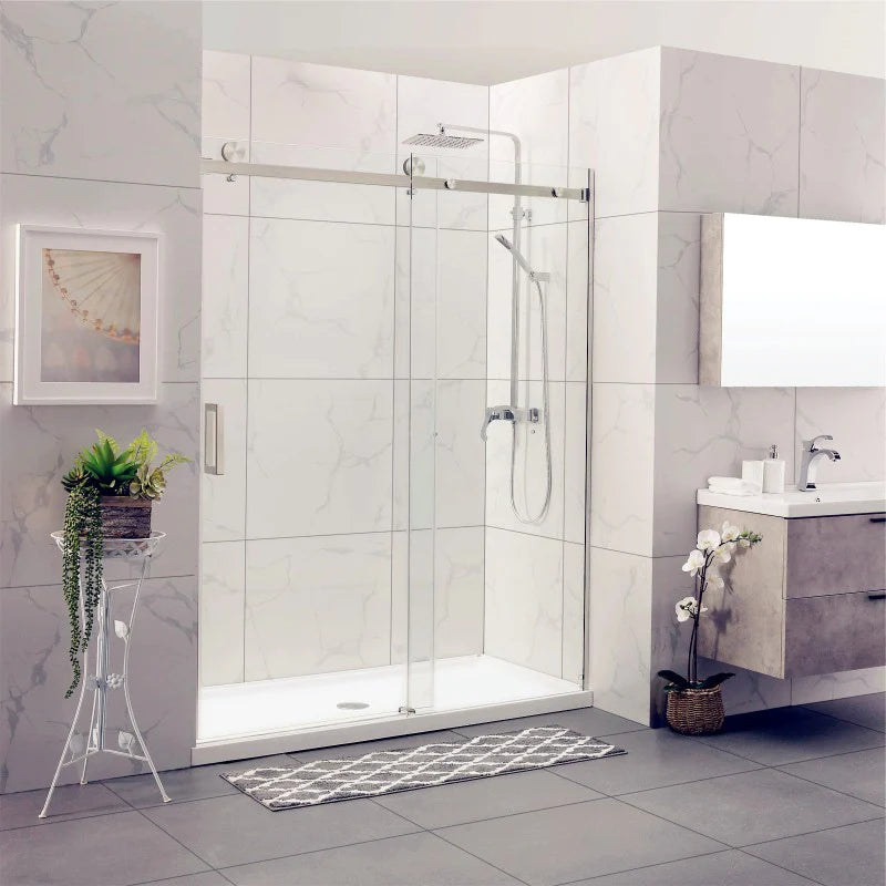 Covey Square Frameless Adjustable Wall to Wall Sliding Shower Screen - Brushed Nickel