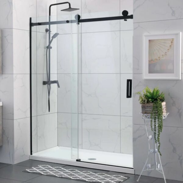 Covey Square Frameless Adjustable Wall to Wall Sliding Shower Screen - Matte Black