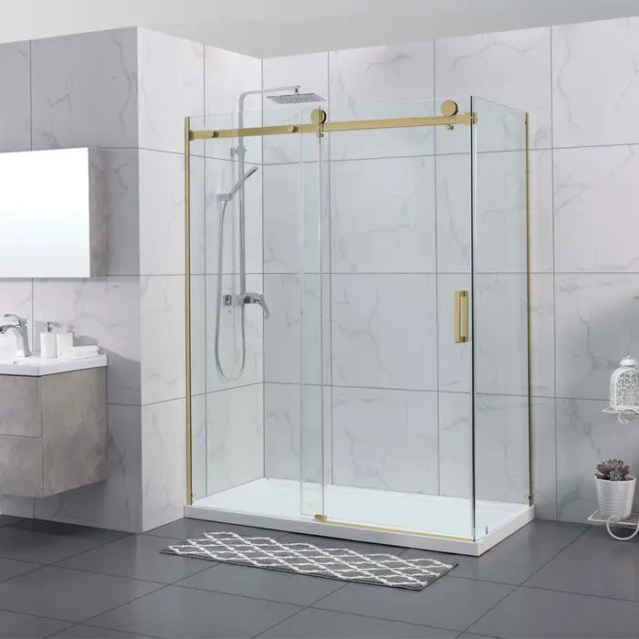 Covey Square Frameless Sliding Adjustable Shower Screen - Brushed Gold