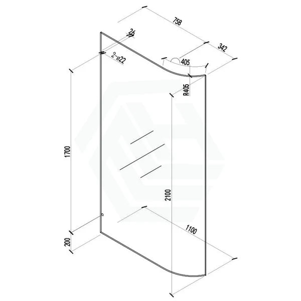 Covey Frameless Curved Edge Shower Screen Single Door Fixed Panel - Gunmetal Grey