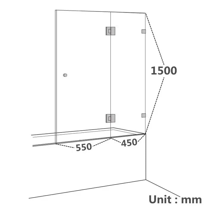 Covey Frameless Fixed & Swing Bathtub Shower Screen Tempered Glass Panel - Brushed Gold