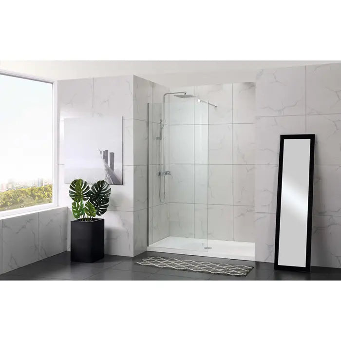 Covey Frameless Single Door Fixed Panel Shower Screen with Glass Channel - Chrome