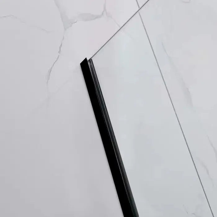 Covey Frameless Single Door Fixed Panel Shower Screen with Glass Channel - Matte Black