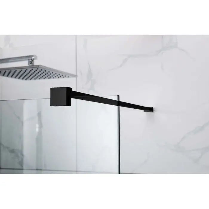 Covey Frameless Single Door Fixed Panel Shower Screen with Glass Channel - Matte Black
